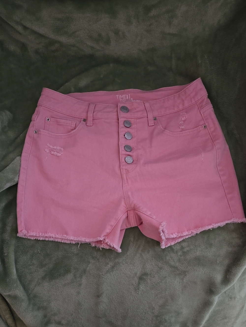 Time and Tru Rose Pink High-Rise Button-Fly Denim Shorts
